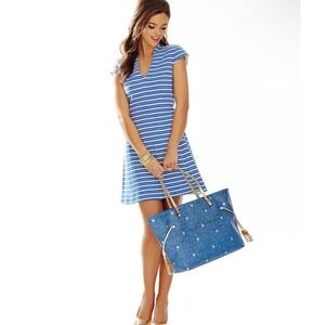 Lilly Pulitzer Bree Bay Blue & White Ottoman‎ Stripe Dress Size M